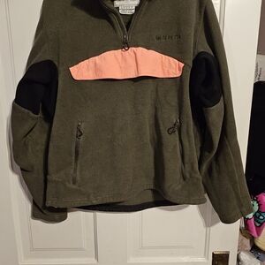 Beretta Men's Olive Green Zip-Up Fleece with Coral Accent